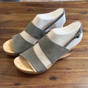 Dansko Wedges with Sage green and Beige Straps